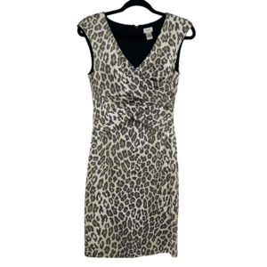 Vintage Y2K Cache Bodycone Dress Satin Leopard Animal Print Mini Size 4 Mibwife